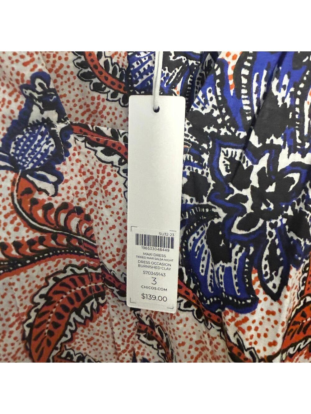 Chico's Maxi Dress Size 3 US 16 Floral Paisley Print 100% Cotton NWT - Picture 8 of 9